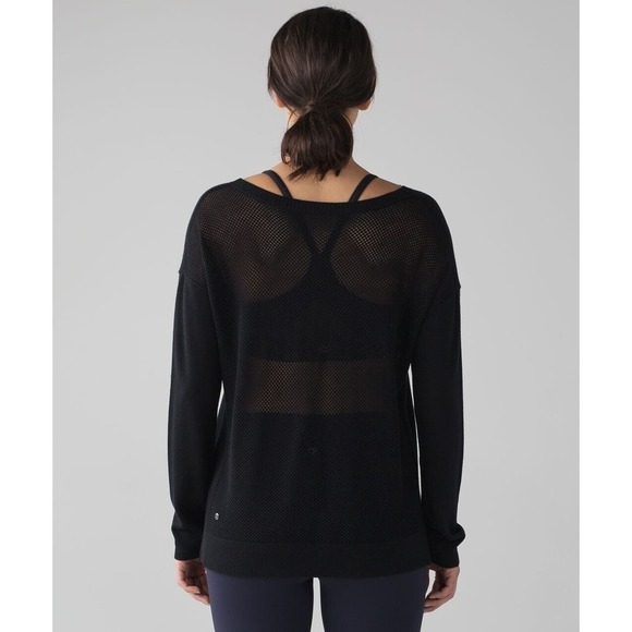 LULULEMON Women’s Well Being Black Cashmere Blend Perforated Back Sweater Sz 8 - Picture 13 of 14